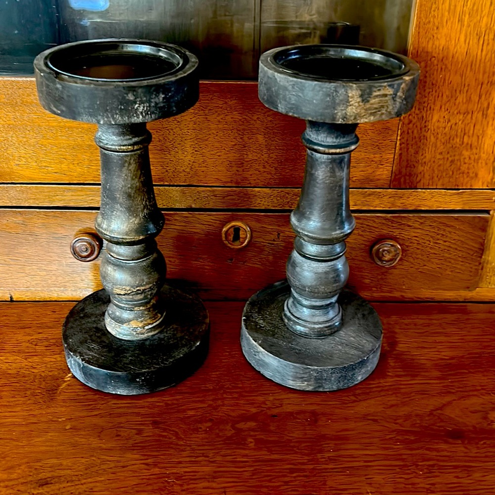 Candlesticks - wooden pair